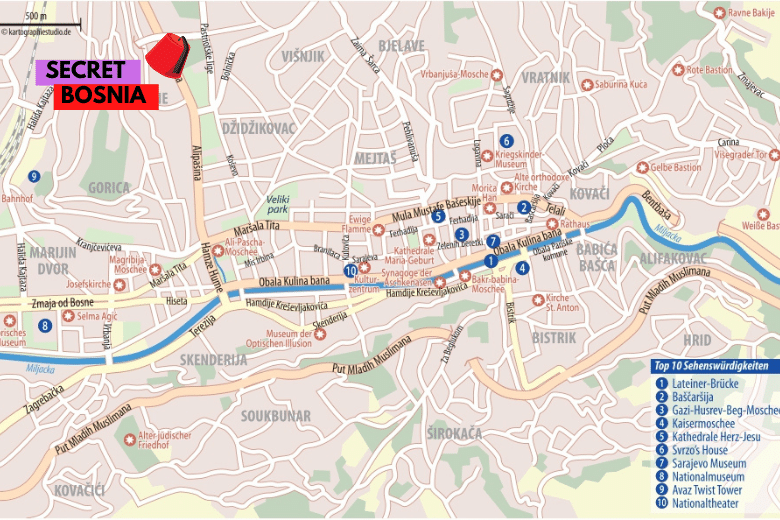 Sarajevo Sehenswürdigkeiten Karte